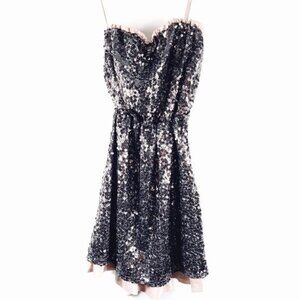 DKNY Strapless Gunmetal Gray Silver Sequin Cocktail Party Dress Size Small